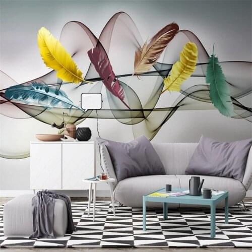 Custom 3D wallpaper mural light luxury hand-painted color feather abstract smoke line background wall decoration wallpaper
