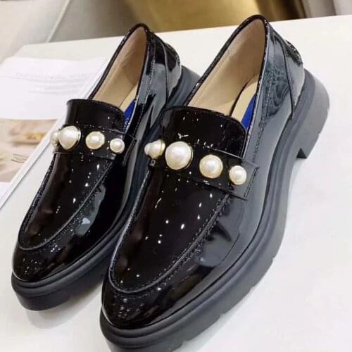 2020 New Fashion Winter Genuine Leather Shiny Black Women Shoes Luxury