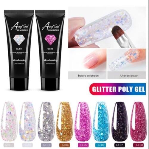 2020NEW! Glitter Extended Glue Free Paper Tray Fast Extension Glitter Shine Gel Plastic Crystal Phototherapy Extended Glue 15ML