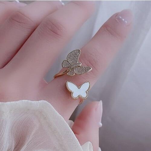 Shiny Side New Accessories Crystal Butterfly Engagement Adjustable Rings for Women Simple Style Elegant Shell Rings