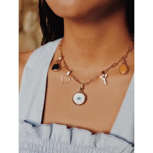 GULCE DERELI, 5 (FIVE) CHARM NECKLACE, CHARM COCKTAIL NECKLACE, CHAIN NECKLACE, GIFT BOX, GOLD/SILVER PLATED