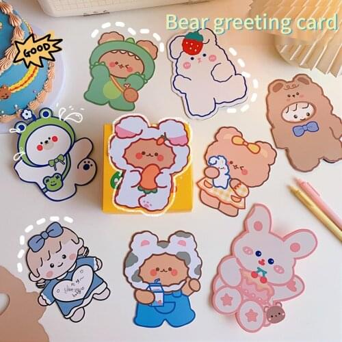 Cartoon Bear Postcard Birthday Card Cartoon Handwritten Small Card School Blessing Message Card Small Card Holiday Gift Card