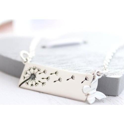 Vintage Carved Dandelion Pendant Necklace for Women Dragonfly Butterfly Pendant Necklace Silver Color Chain Anniversary Gift