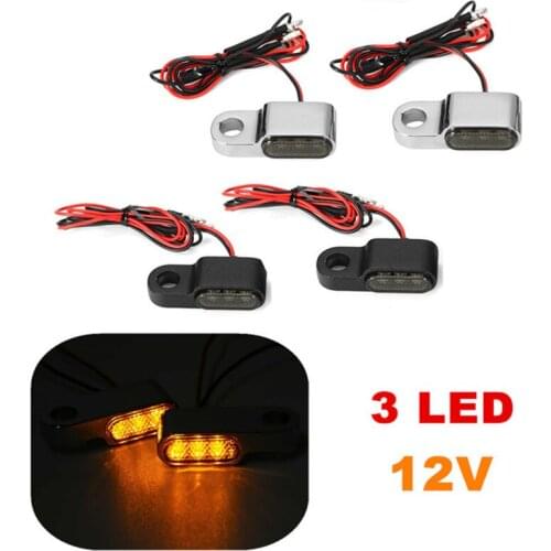 Pair 12V 3 LED Motorcycle Indicators Turn Signal Lights Handlebar Amber Blinker Signal Lamps Aluminum Alloy Black / Chrome