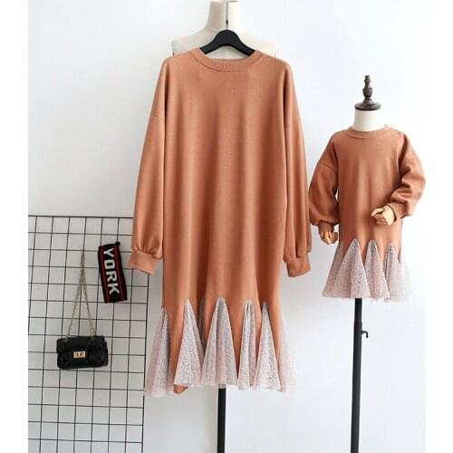 Family Matching Clothes Dress 2021 Spring Autumn Mother And Daughter Fashion Lace Splicing Princess Dress Mommy And Me Dresses