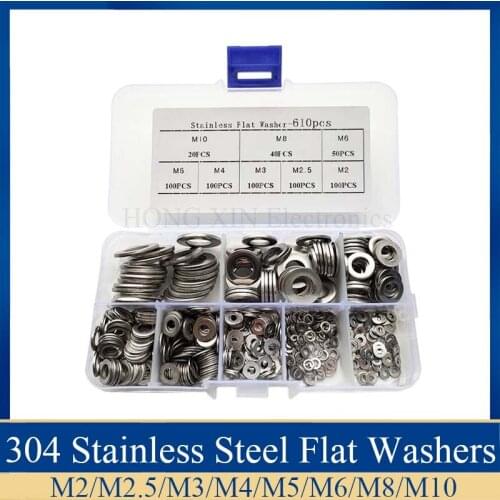 420pcs/set 304 Stainless Steel Flat Washers M2-M10 Ring Plain Washer Gaskets Assortment Kit