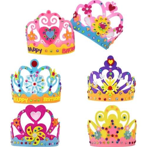 Happy Birthday Crown Headband Kids Girl Princess Cloth Crowns Hoop Hat Hairband Birthday Party Decoration Hair Accessories