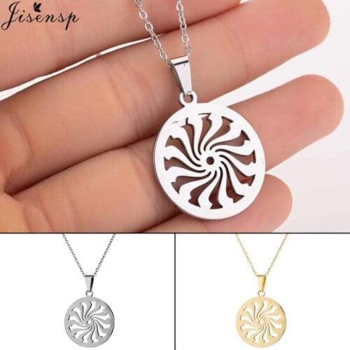 Jisensp Simple Creative Fashion Rotating Pattern Pendant Necklace Geometric Long Chain Stainless Steel Necklace for Women