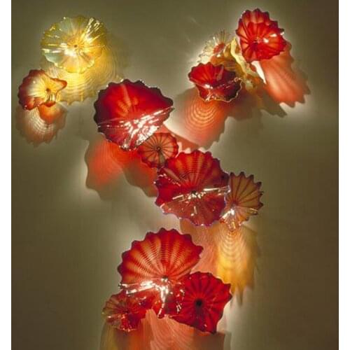 Luxury Abstract Wall Light Red Amber Murano Glass Plates for Living Room Hanging Diameter 15 to 45 CM