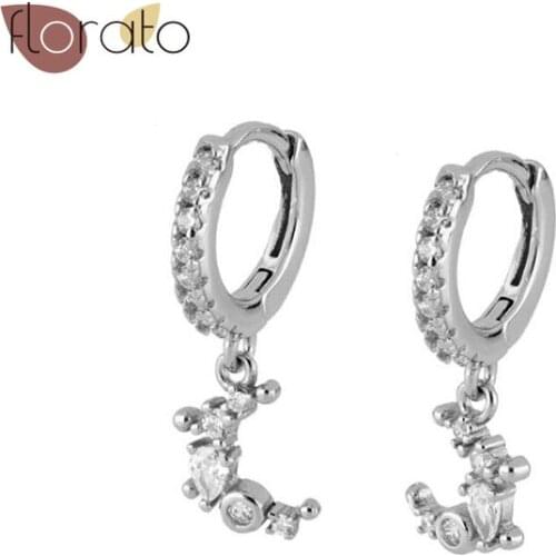 Exquisite Crystal Moon Pendan 925 Sterling Silver Ear Buckle Fashion Simple Hoop Earring Elegant Jewelry for Women Birthday Gift