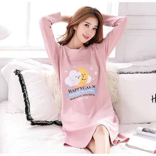 Cute Cartoon Cotton Autumn Nightgowns Women Dressing Gown Girls Nightshirts Nightdress Long Sleeve Sleepshirt Sleepwear Gecelik