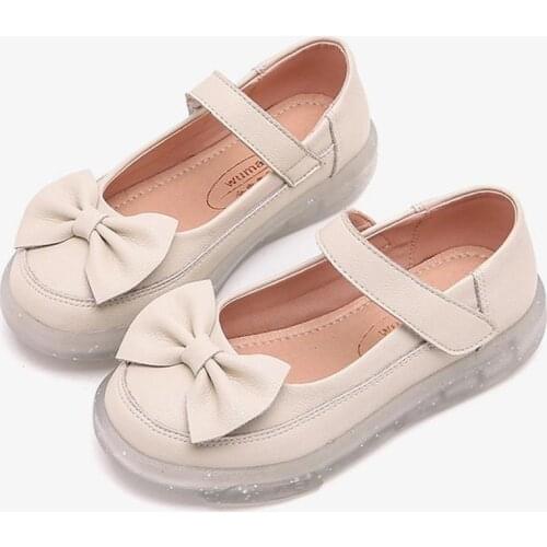 2020 Genuine Leather Mary Jane Shoes for Girls Bows Princess Shoes Performance Kids Flats Little Girls Wedding Party Flats