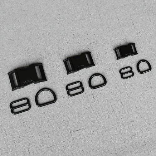 20 Sets 15mm 20mm 25mm Black Heavy Metal D Ring Adjuster Belt Straps Slider Release Buckle Snap Clasp For Dog Collar DIY