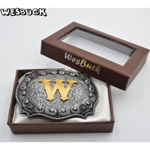 WesBuck Brand Metal 3D W Initial Letter Belt Buckle With PU Belt