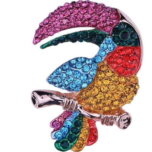 FARLENA Jewelry Multicolor Rhinestones Enamel Pins Badges Fashion Painted Parrot brooches for Women Clothing Accessories