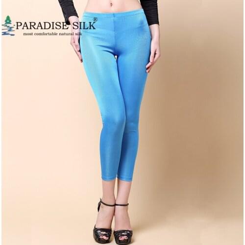 Women long Leggings 100% Pure Silk Knit Women Solid Slim Leggings Long Johns Bottom Only Size M L XL 2XL 3XL