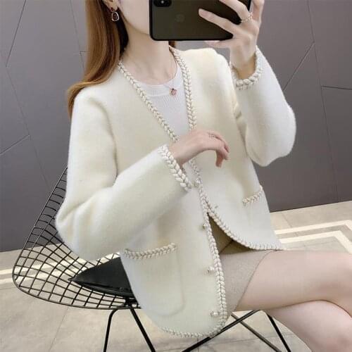 2021 Autumn Winter Women Imitation Mink Velvet Cardigan Female Loose V-neck Long Sleeve Sweater Lady Casual Solid Cardigan N345