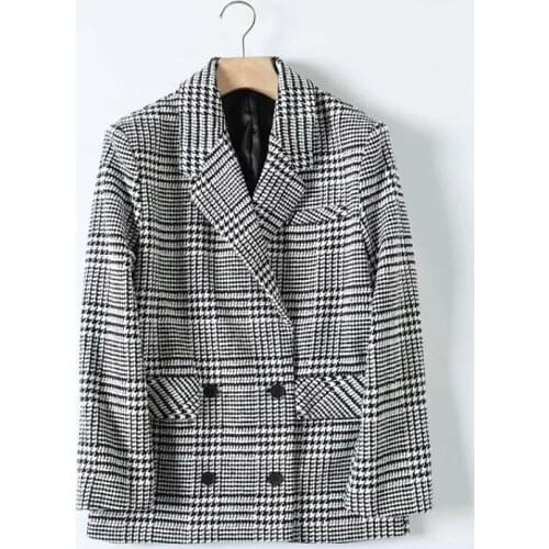 Vintage women elegant houndstooth loose blazer jackets 2021 winter fashion ladies casual suits female chic blazers girls suits