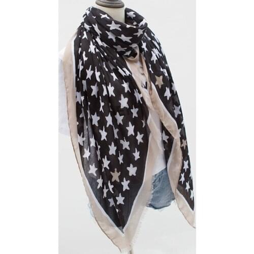 Women Fashion Print Star Scarves Autumn Spring Contrast Color Scarf Pentagram Scarf Shawl 180*90cm