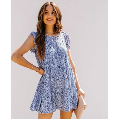 Summer Dress Women Robe Femme Butterfly Sleeve Floral Printed Loose Dress O-Neck A-Line Mini Dress For Woman Vestido De Mujer