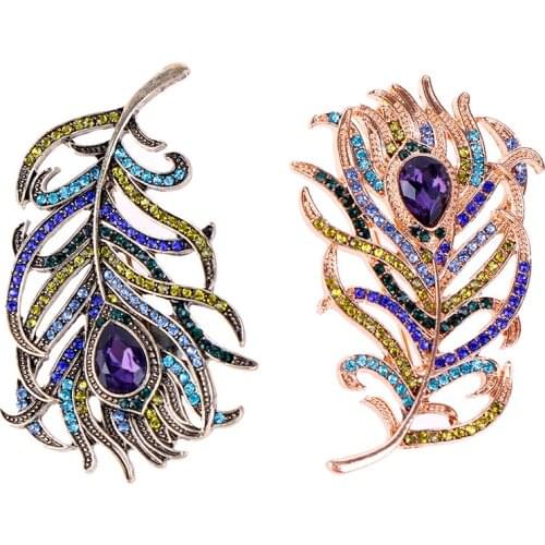 1pcs Boho Peacock Feathers Brooch Boho Enamel Pins Deep Blue Brooches Wedding Accessories For Cloth Decorations