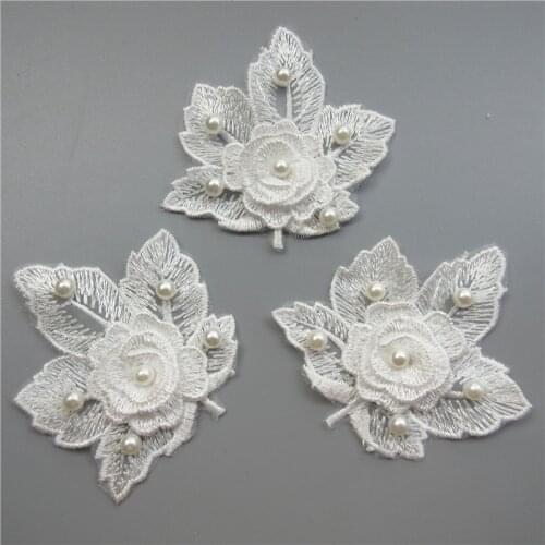 10pcs White 3D Pearl Flower Lace Trim For Dress Embroidered Ribbon Knitting Wedding DIY Handmade Patchwork Sewing Supplies Craft