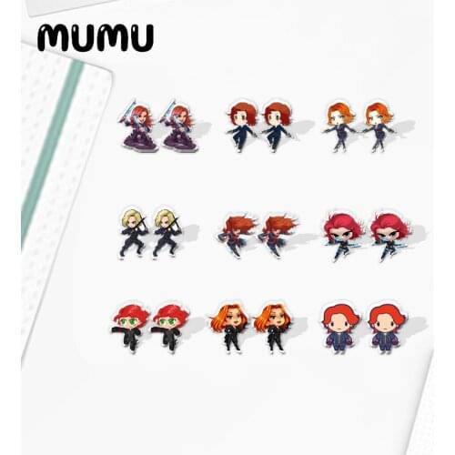 2021 New Black Widow Stud Earring Superhero Epoxy Jewelry Resin Acrylic Earrings Handmade Gifts Fan