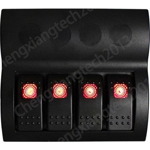 4 Gang Way Car Bus Carvaran Marine Boat Bridge Control Red Led Rocker Switch Panel With Circuit Breaker, Waterproof