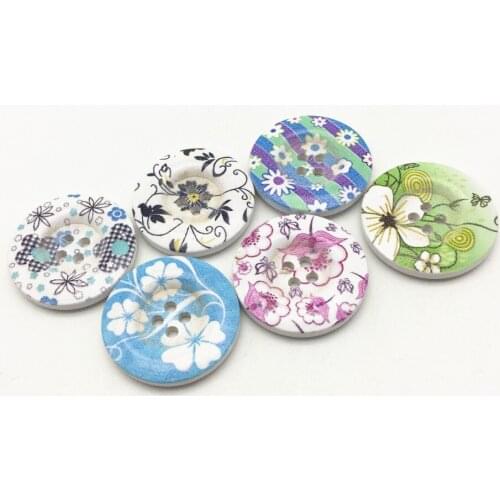 40pcs 30mm Large Wood Buttons Mixed Flowers 4 Holes Round Florals DIY Sewing Embellishments Crafts