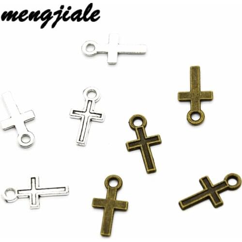 80pcs Wholesale Two Color Cross Charms Zinc Alloy Metal Religion Pendants For DIY Handmade Jewelry Accessories Making 15*8mm