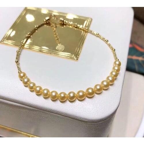 922 Fine Jewelry Pure 18K Gold Natural Fresh Water Pearls 4-5mm Gold Peals Bracelets for Women Fine Pearls Bracelets