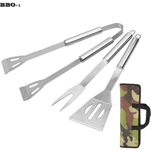 BBQ Grill Accessories Stainless Steel Barbecue Grilling Tools BBQ Tongs Skewer Fork Spatula Portable Outdoor BBQ Tools Set