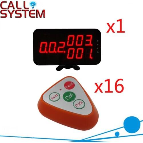 Wireless Paging Calling Buzzer System 1 Display Receiver With 4Keys Call Button For Hotel Equipment( 1 display+16 call button )