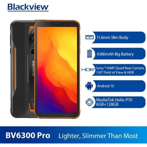 BLACKVIEW 2020 New BV6300 Pro Helio P70 6GB+128GB Smartphone 4380mAh Android 10.0 Mobile Phone NFC IP68 Waterproof Rugged Phone