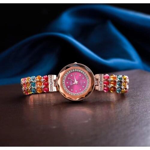 Natural tourmaline energy stone beads bracelet & 33mm watch DIY jewelry for woman for gift for summer beach for gift