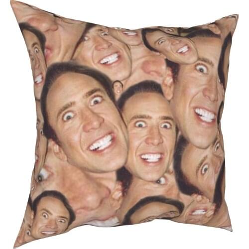 Nicolas Cage Face Collage Design Pillowcase Printed Polyester Cushion Cover Gift Throw Pillow Case Cover Home Zippered 18