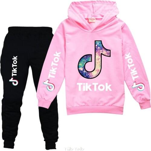 Kids Sports Suit Tik Tok Childrens Hooded Long-sleeved Jacket + Trousers Two-piece Casual Student Clothing Suit