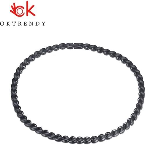 OKtrendy Black Leaf Shape Long Necklace Women Men Stainless Steel Energy Magnetic 49 cm Necklaces 2021 Fashion Long Necklaces