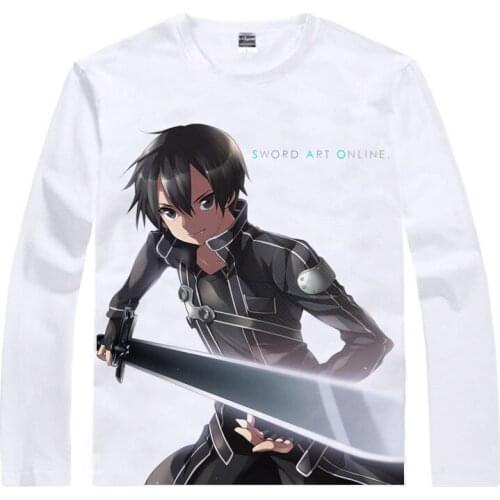 Alfheim Online ALO T-Shirt Kirigaya Kazuto Shirt mens 3D print Long sleeves t-shirts Anime Tees Lovely cute Mens white shirts a