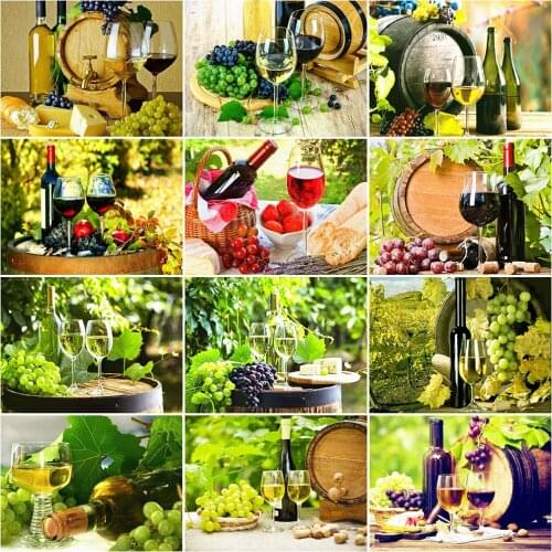 HUACAN 5D DIY Diamond Painting Wine Diamond Embroidery Fruit Grape Full Square Mosaic Rhinestone Home Decor