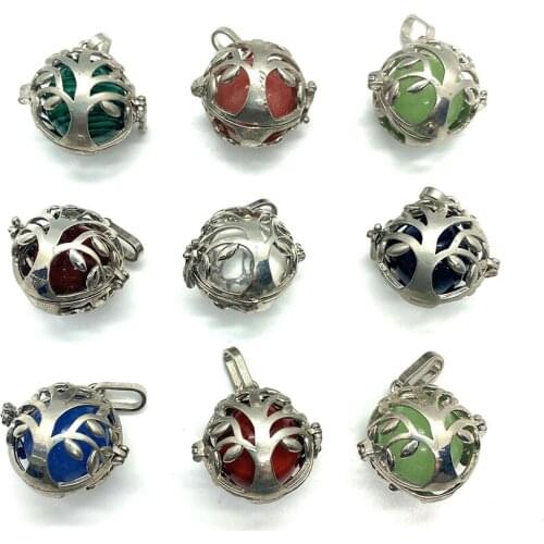 Exquisite Copper Hollow Charm Pendant Natural Stone Rose Quartz Crystal Tree of Life Making DIY Jewelry Necklace Bracelet25x25mm