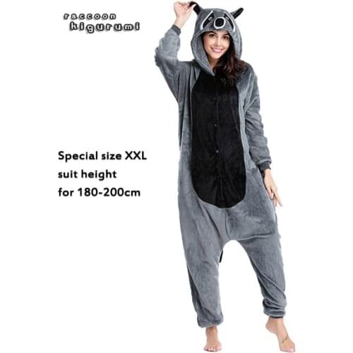 Animal Flannel Onesie Unisex Winter Halloween Pajamas Christmas Boy Girl Cartoon Cosplay Funny Costume Raccoon Kigurumi Adult