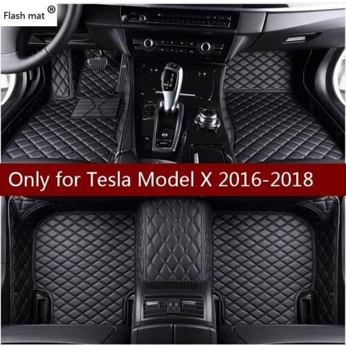Flash mat leather car floor mats for Tesla Model X 2016 2017 2018 Custom foot Pads automobile carpet car covers
