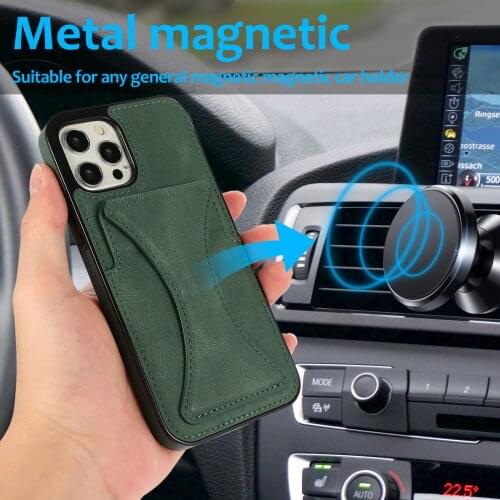 Card Slot & Kickstand Leather Case For iPhone 11 Pro Max 12 Mini XR X XS Max 7 /8 Plus SE Matte Built-in Magnet Silicone Inner