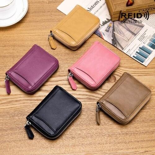 Leather Credit Card Wallet RFID Zipper Coin Purse Cash Pocket Organizer Holder
