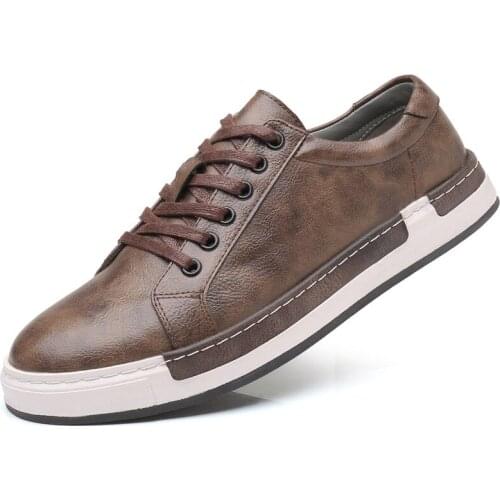 New Fashion Mens Flats Casual Leather Shoes British Lace-Up Sneakers Large Size Mens Skateboard Shoes