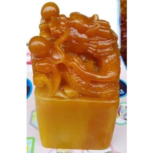 Copper Statue China shoushan stone old Hand carved Seal Statues Lettering dragon Statue