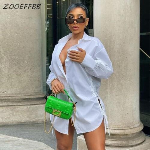 ZOOEFFBB Aesthetic Long Sleeve Mini Dresses Y2k Outfits Fall 2021 Womens Fashion Shirring Clothes Sexy Club Party Shirt Dress