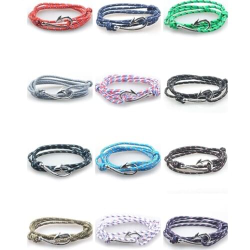 Trendy Nylon Bracelets For Men Women Couple Gifts Wrap Braided Wristband Male Bracelet Rope Alloy Hook Anchor Bangle Handmade