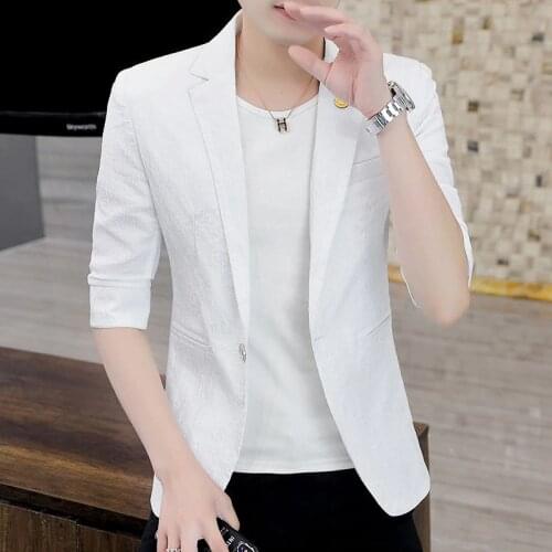 Small Suit Mens Half Sleeve White Blue Coat Black Summer Linen Casual Youth Formal Occasions New Package Mail College Trend